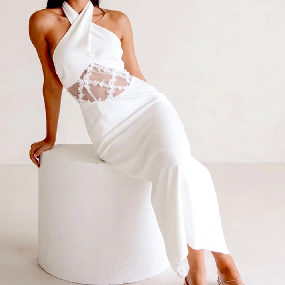 Sabo Skirt White Halter Dress with sheer Detail